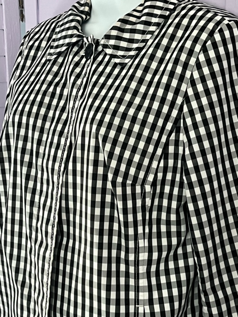 TALBOTS Black and White Gingham Women's Coat.  Fully lined. 19”ptp, 34” length - Picture 2 of 5